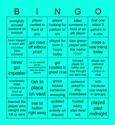 AMONG US (A) Bingo Card