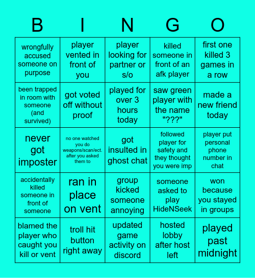 AMONG US (A) Bingo Card