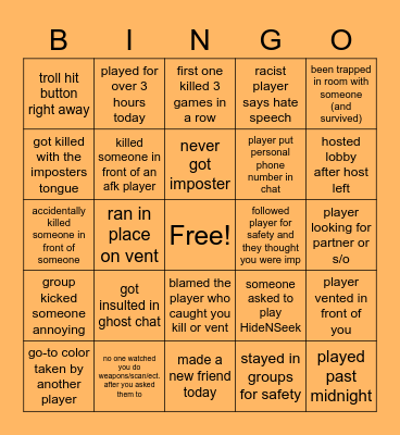 AMONG US (A) Bingo Card