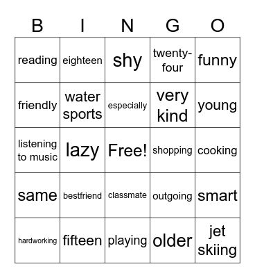 MY BESTFRIEND Bingo Card
