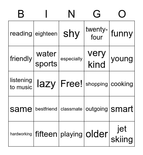 MY BESTFRIEND Bingo Card