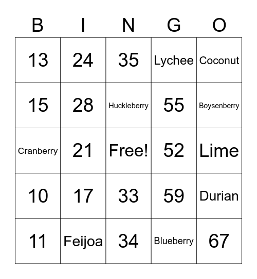 Number Bingo 1-75 Bingo Card