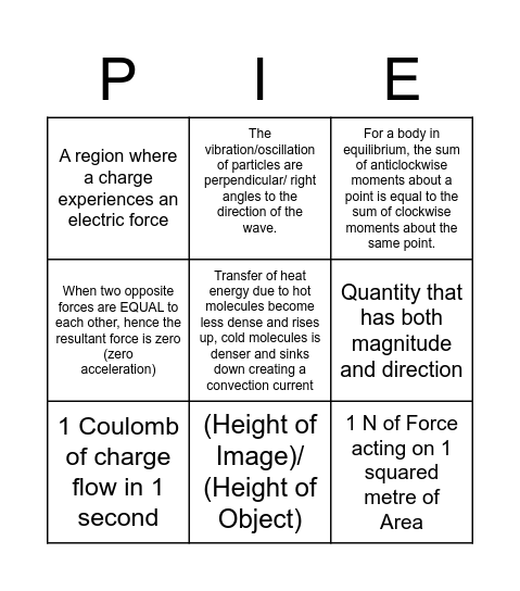 Physics Bingo Card