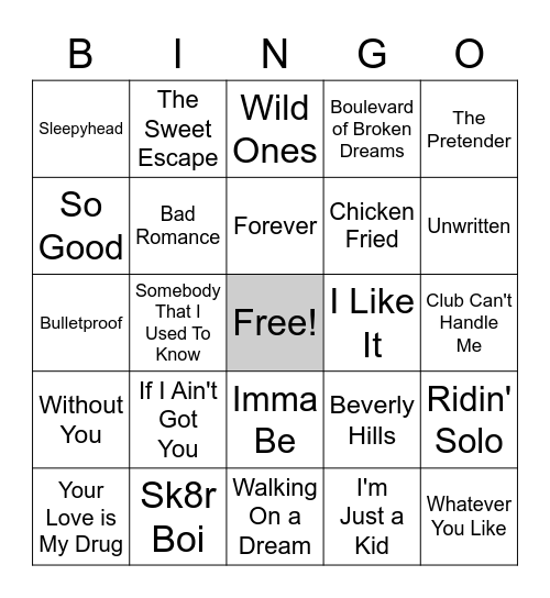 2000s Music Bingo Round 1 Bingo Card