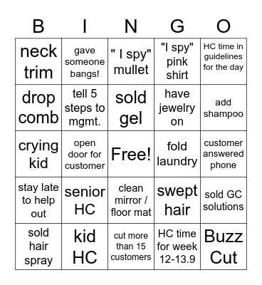 Salon Bingo! Bingo Card