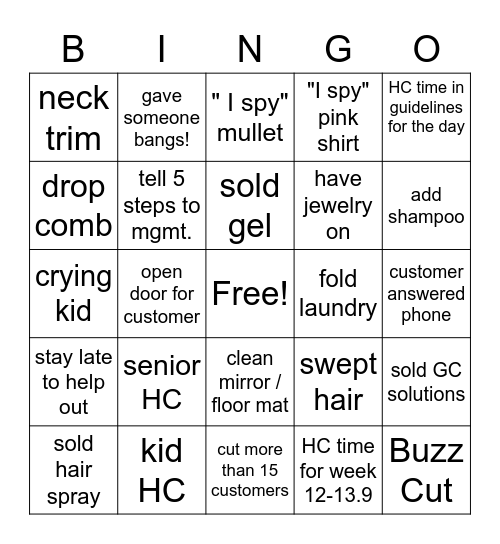 Salon Bingo! Bingo Card