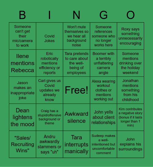 Company Meeting Bingo Card