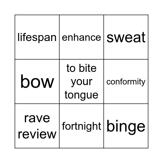 Last Class Revision! Bingo Card