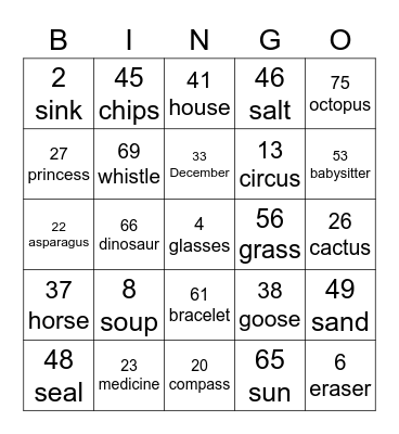 /S/ Bingo Card