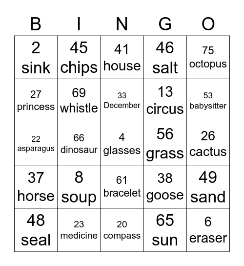 /S/ Bingo Card