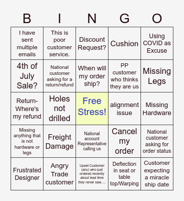 Customers Are our Friends, or not? Bingo Card