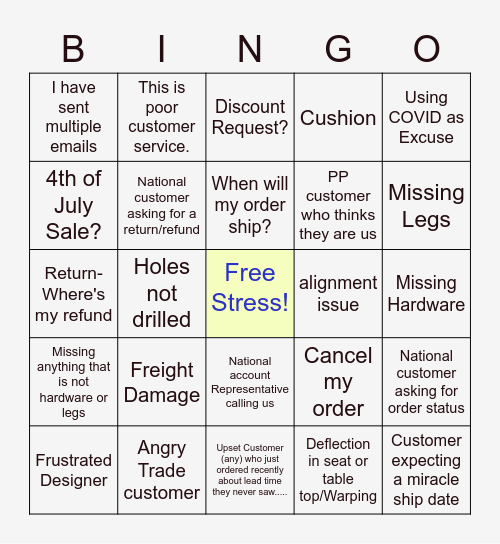 Customers Are our Friends, or not? Bingo Card
