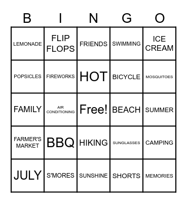 SUMMER FUN Bingo Card