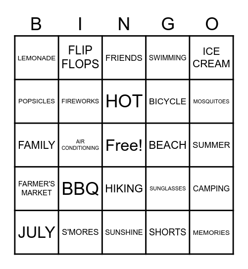 SUMMER FUN Bingo Card