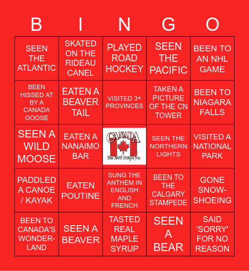 Canadian Have You Ever Bingo Card