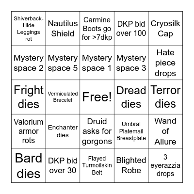 Fear Clear Bingo Card