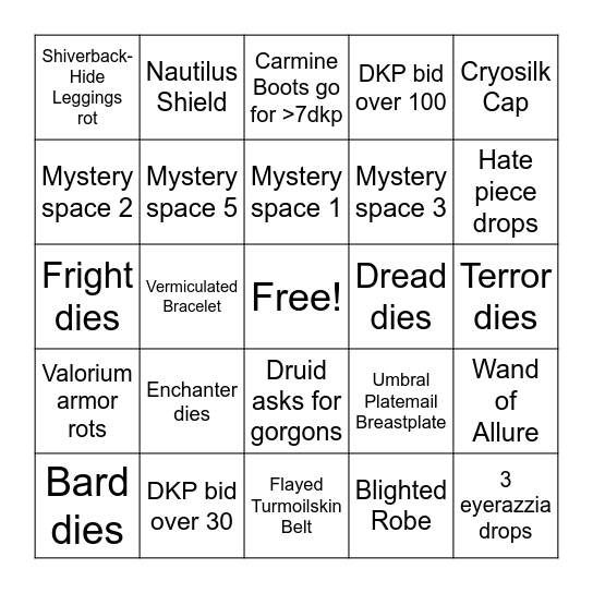 Fear Clear Bingo Card