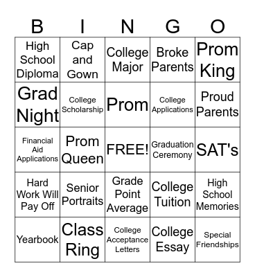 Seniors Rule The School! Bingo Card