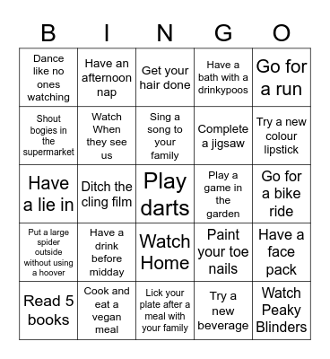 Summer Activities Bingo Card