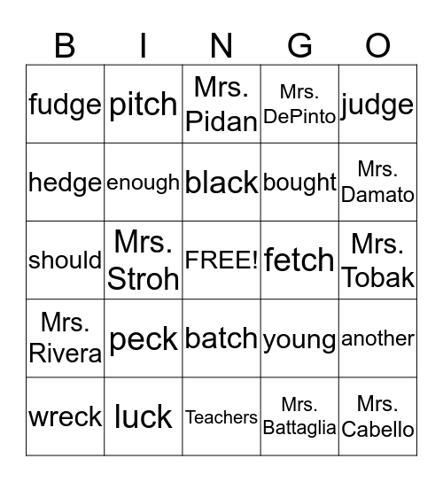 Word Study Bingo Card