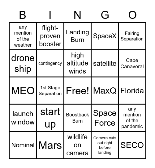 SpaceX GPS III SV03 LAUNCH BINGO! Bingo Card