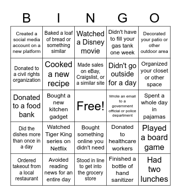 Quarantine Bingo Card