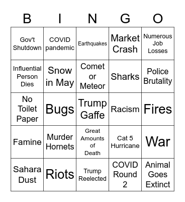 2020 Sucks Bingo Card