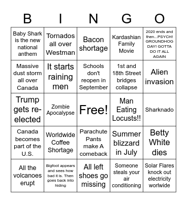 Things That Will Make 2020 Worse! Bingo Card
