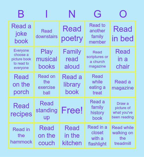 FAMILY READ-A-THON Bingo Card