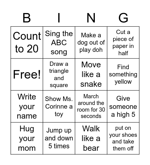 Aiden's Bingo Game Bingo Card