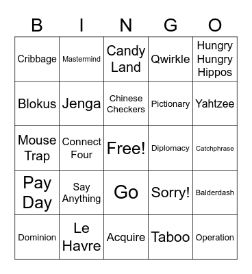 Board & Card Games Bingo Card