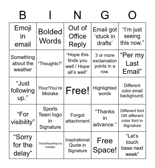 CiscOlympics Email Bingo! Bingo Card