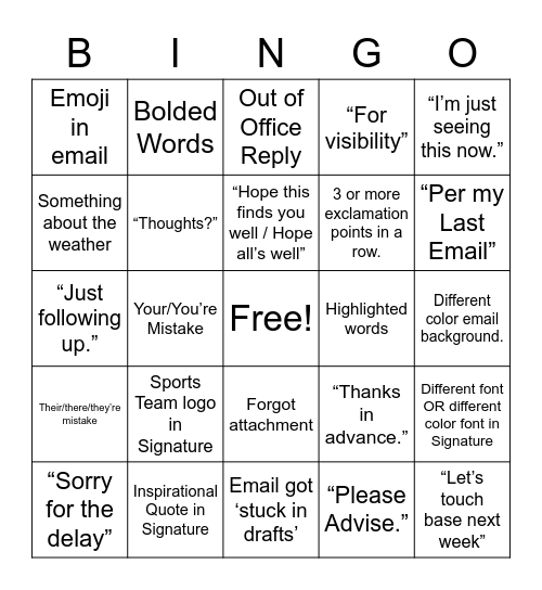 Email Bingo Card