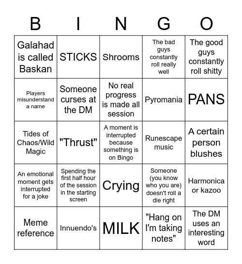 DM Bingo Card