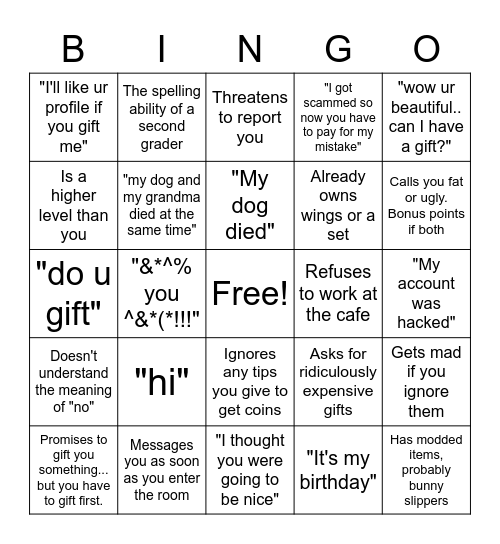 Beggar Bingo Card