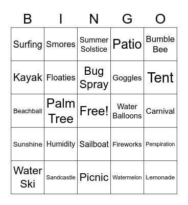 Summer BBQ Bingo Card