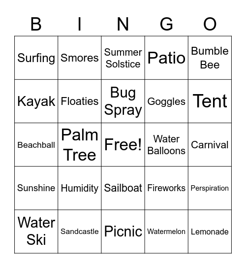 Summer BBQ Bingo Card