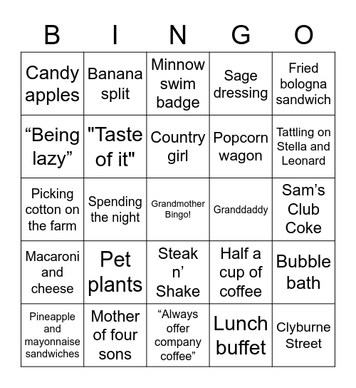 Grandmother Bingo! Bingo Card