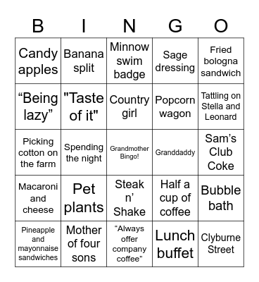 Grandmother Bingo! Bingo Card
