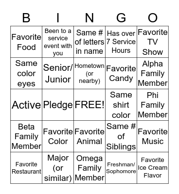 APO Bingo Card