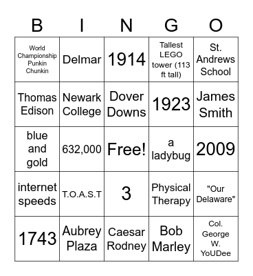 All about Delaware Bingo Card
