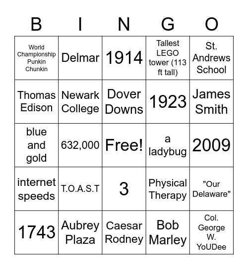 All about Delaware Bingo Card