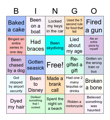 Never have I ever Bingo Card