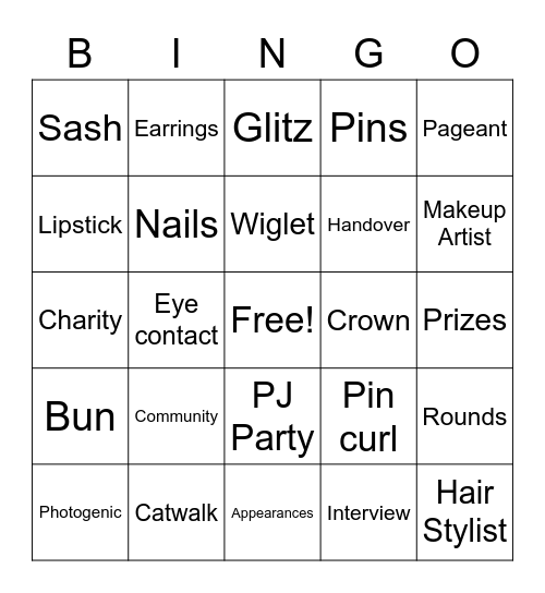Pageant Bingo Card