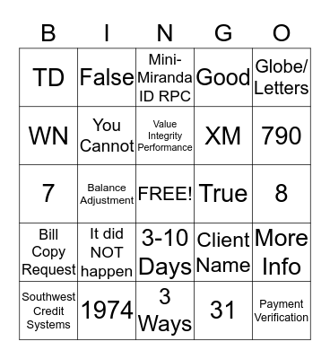 Untitled Bingo Card