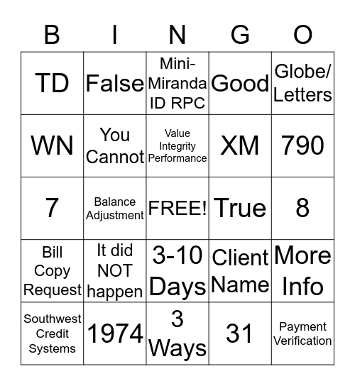 Untitled Bingo Card
