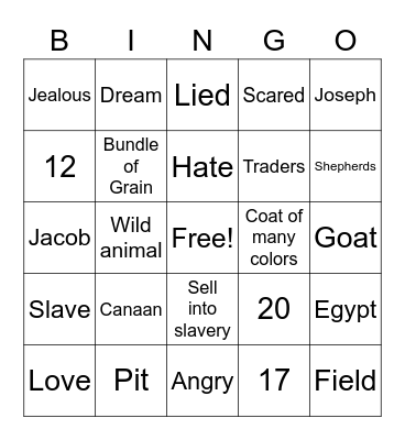 Joseph and the Coat Bingo Card