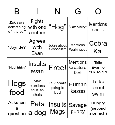 Bloomer Boys Bingo Card