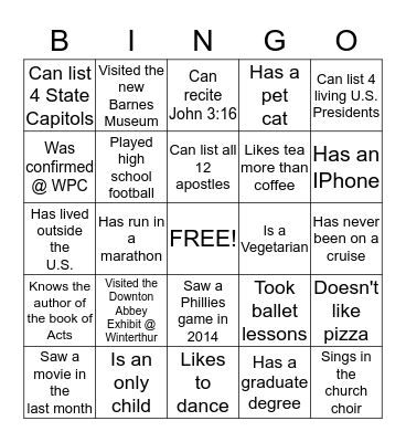 Senior Luncheon Bingo Card