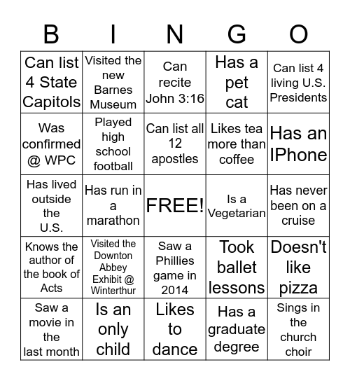 Senior Luncheon Bingo Card